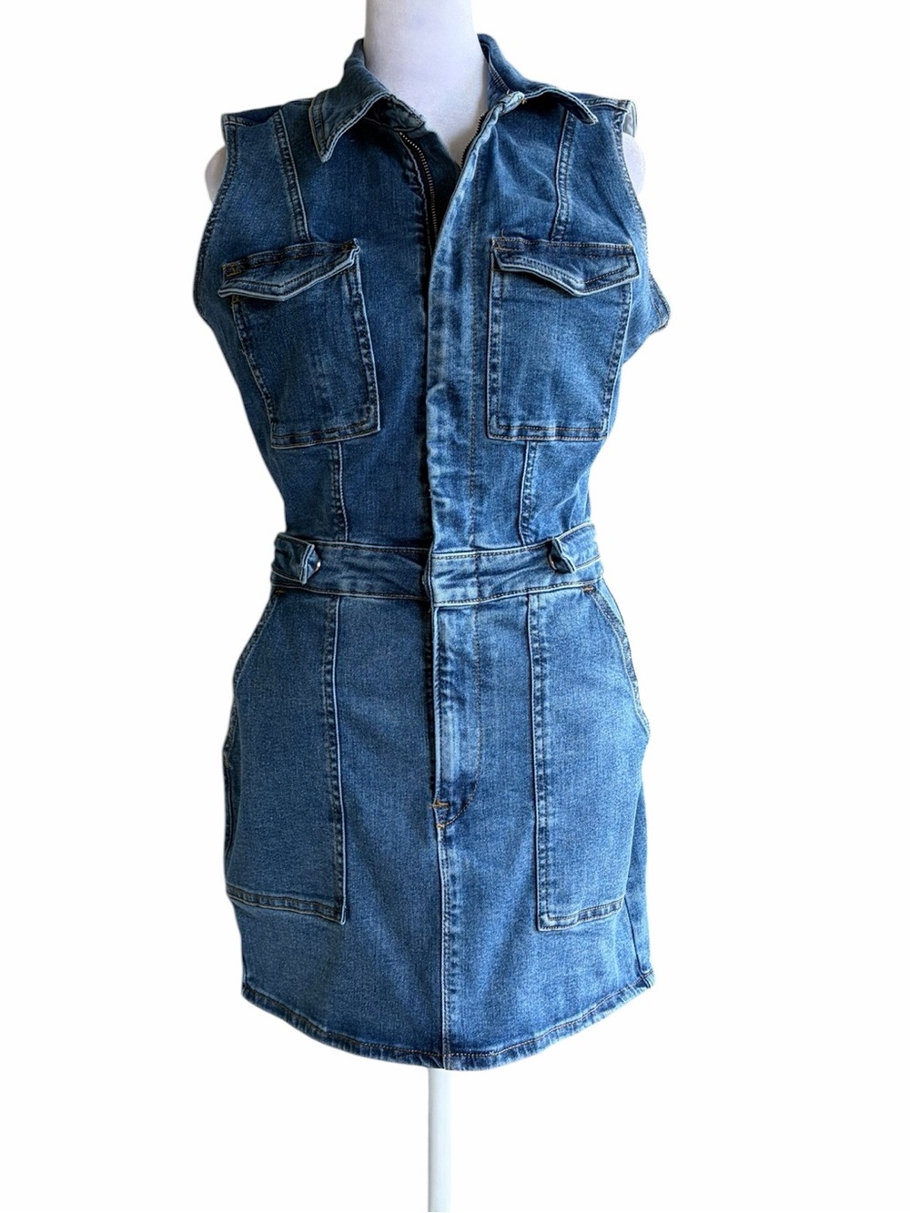 Good American Blue Denim Sleeveless Mini Dress